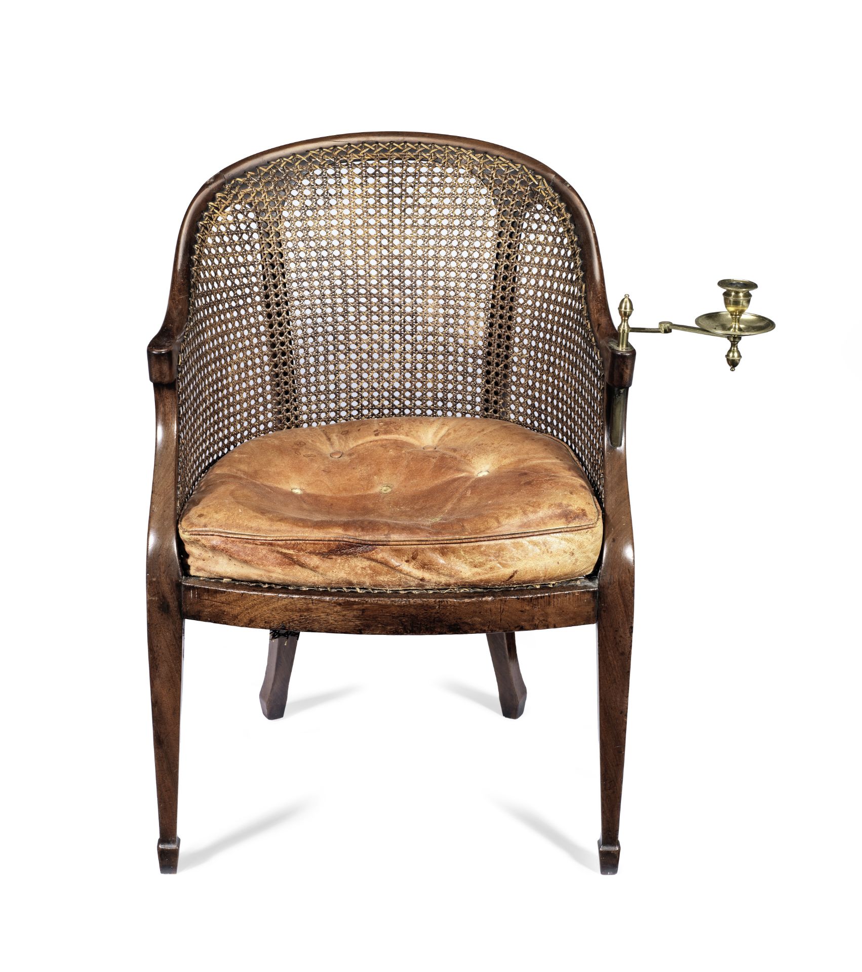 A late George III mahogany and brass mounted reading bergere