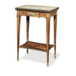 A French late 19th century gilt bronze mounted tulipwood, amaranth and parquetry table a ambulant...