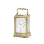 A late 19th/early 20th century brass carriage clock with alarm and repeat