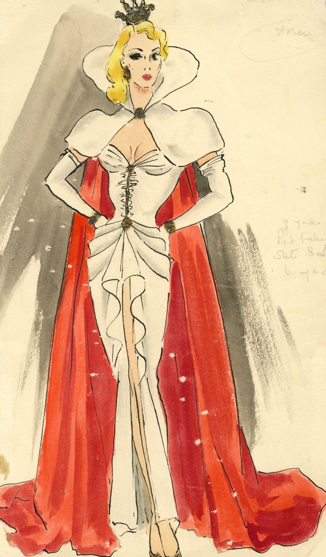 Ronald Cobb (British, 1907-1977): An original costume design of a Murray's Cabaret Club showgirl ...