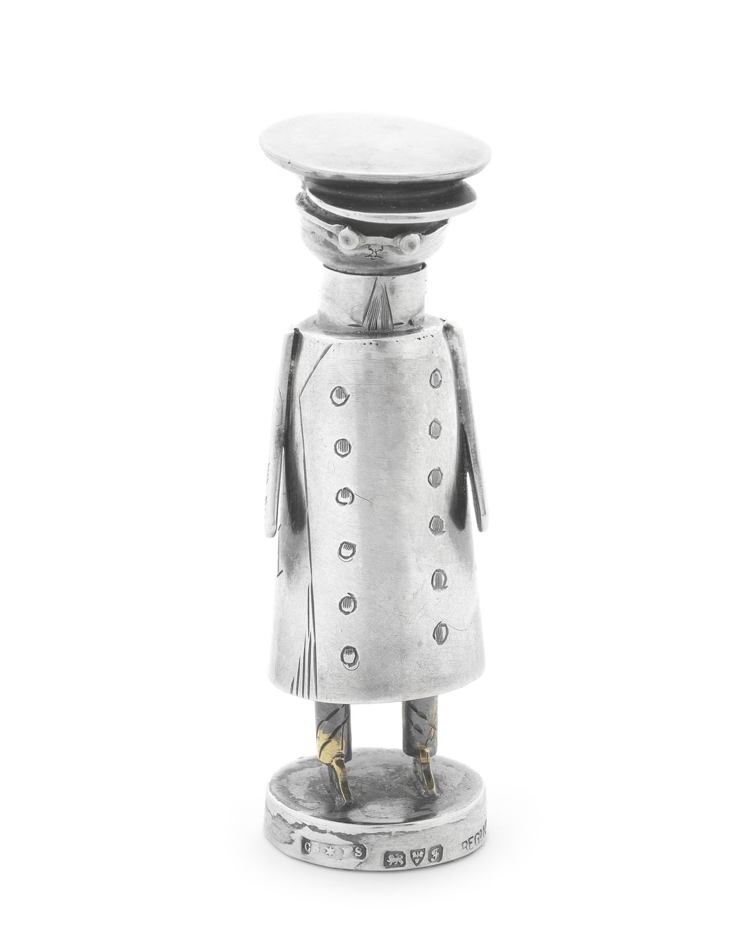 A novelty Edwardian silver 'Mr Popple' cayenne pepper pot Saunders & Shepherd, Chester 1906