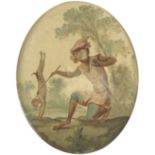 Christophe Huet (French, 1700-1759 Paris) A pair of singerie works depicting monkeys training a d...