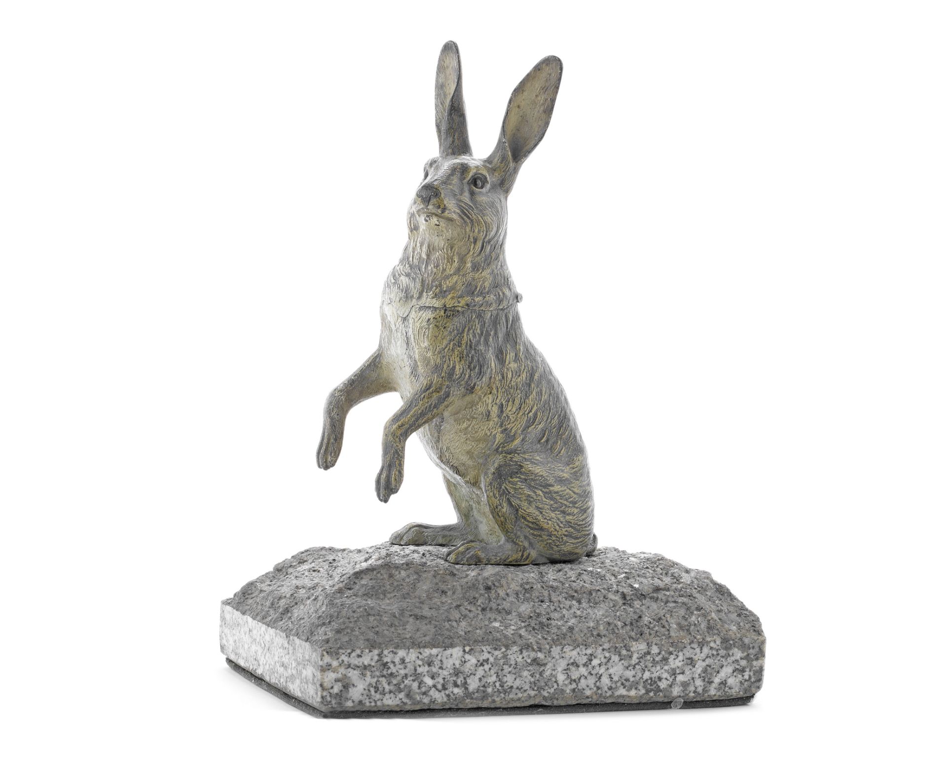 An early 20th century Austrian cold painted bronze novelty hare inkwell