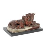 A late 18th / early 19th century 'Grand Tour' type carved variegated red marble figural group dep...