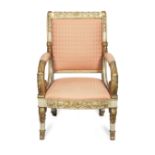 A French 19th century 'Empire' painted and parcel gilt fauteuil