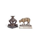 A late 19th / early 20th century French bronze model of a ewe together with a Renaissance style b...
