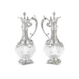 A pair of late 19th century German silver-mounted glass claret jugs Lameyer (2)