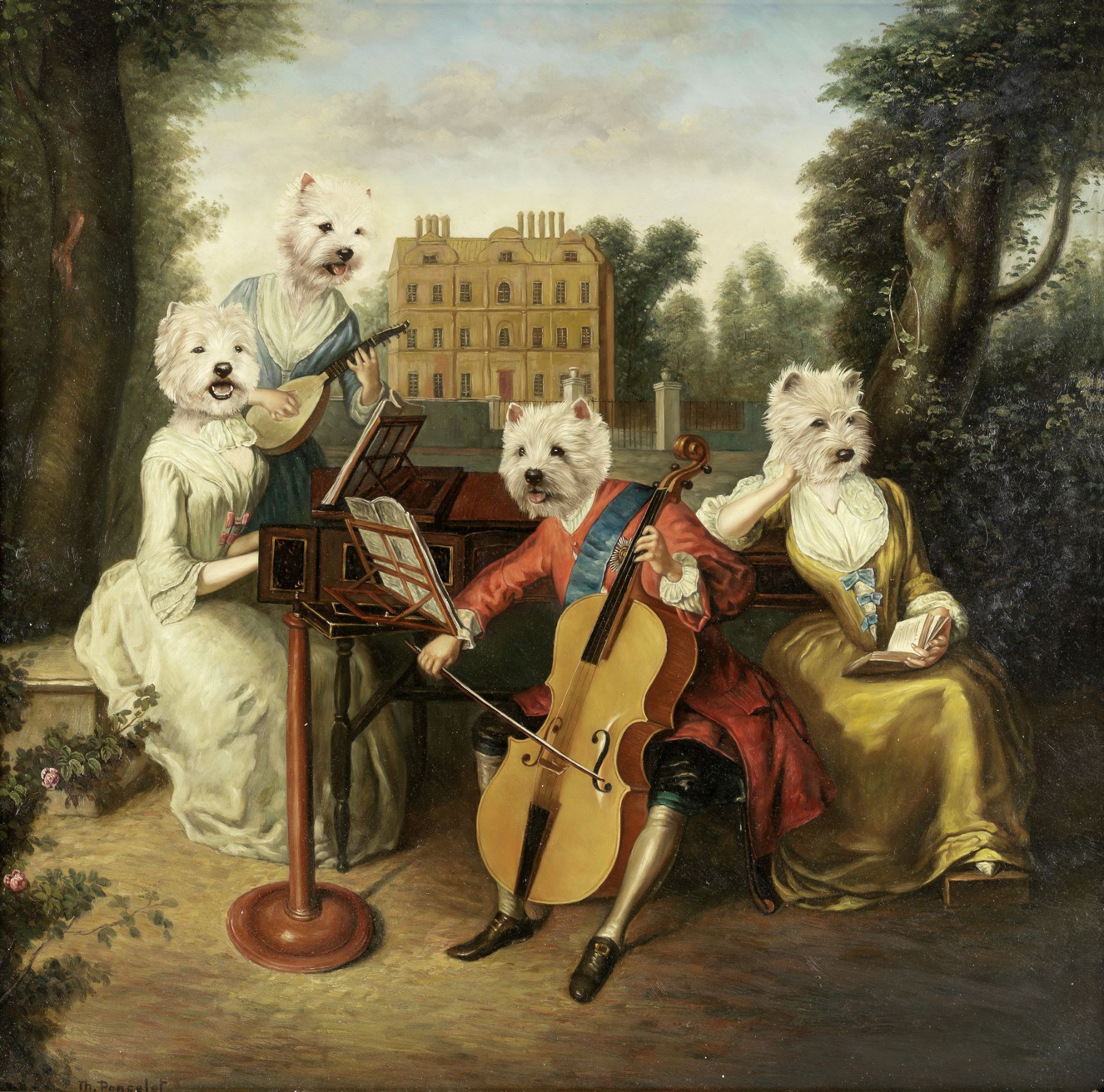 Thierry Poncelet (Belgian, born 1946) West highland white terriers as a Regency band performing i...