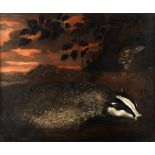 Circle of Charles Collins (British, 1680-1744) A badger and a rabbit in a landscape