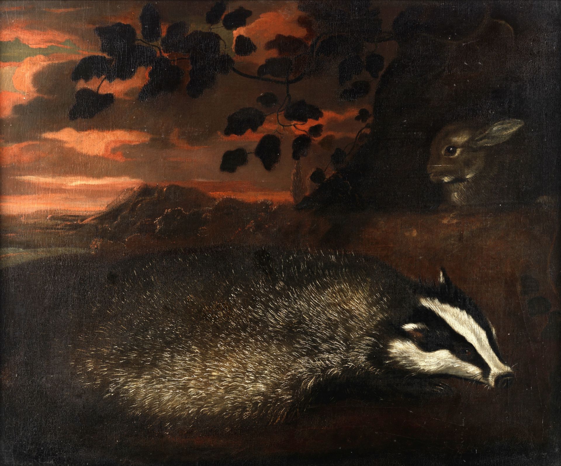 Circle of Charles Collins (British, 1680-1744) A badger and a rabbit in a landscape