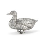 A German silver model of a duck Hanau circa 1900, also with French import marks