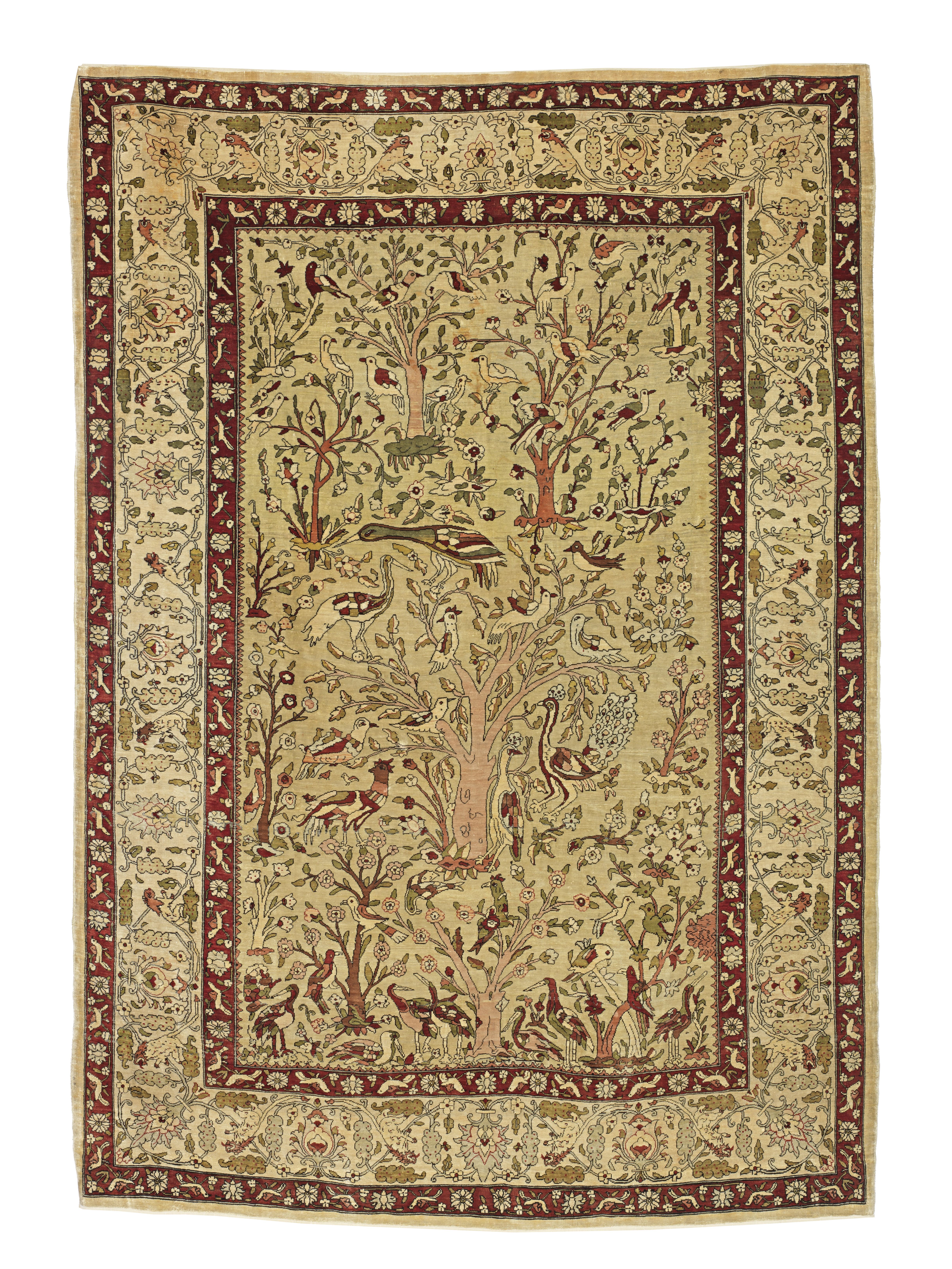 A Hereke silk rug with trees and birds, West Anatolia 149cm x 108cm