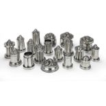 A collection of eighteen 19th Century polished pewter dessert or confectionary moulds two possibl...