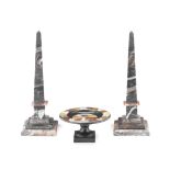 A pair of late 19th century Devonshire, Ashburton and rose radford marble garniture obelisks, tog...