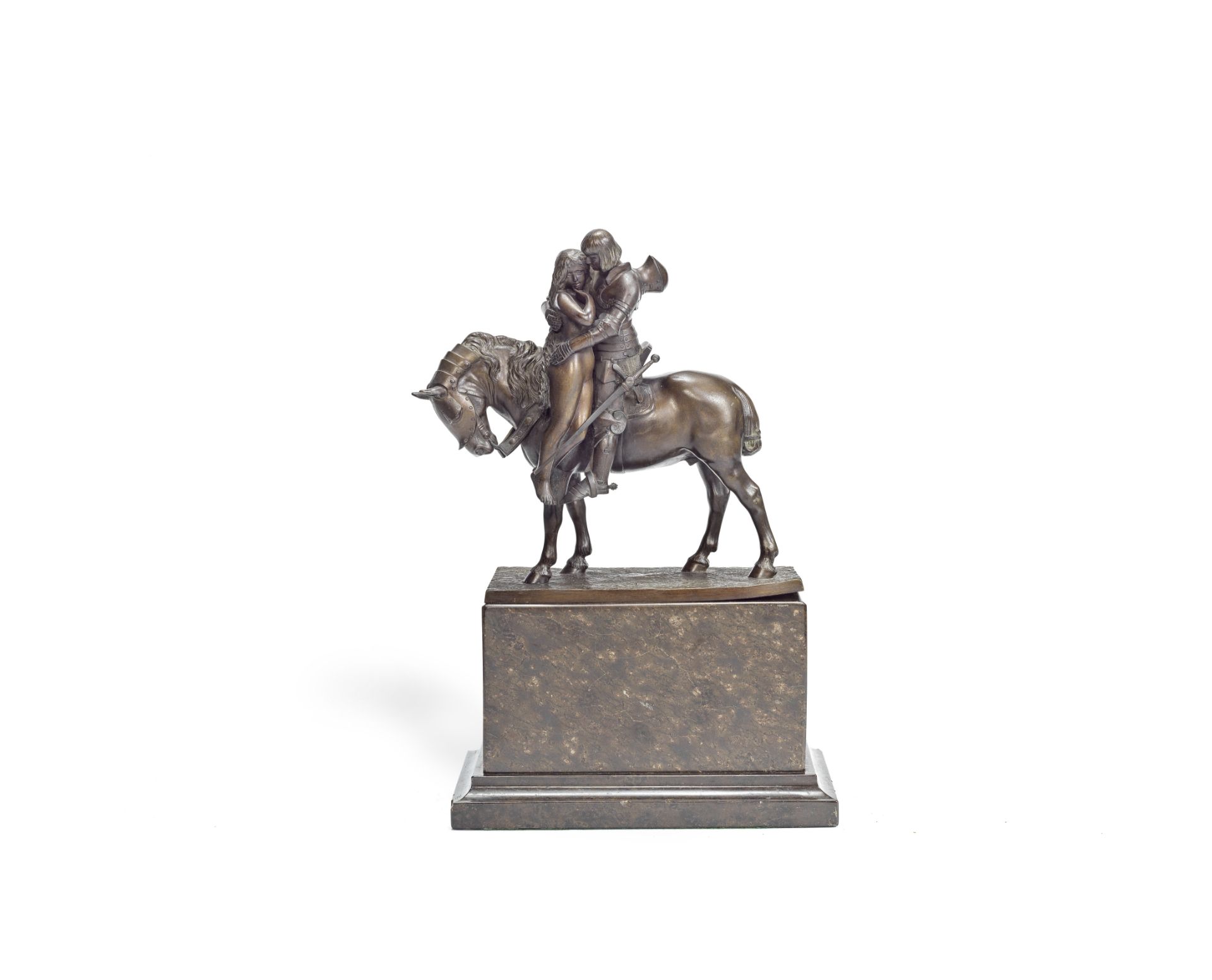 Hans Guradze (German, 1861&#8211;1922): A patinated bronze equestrian figural group of a Medieval...