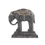 A Victorian black japanned and parcel gilt cast iron 'Jumbo' the circus elephant novelty doorstop