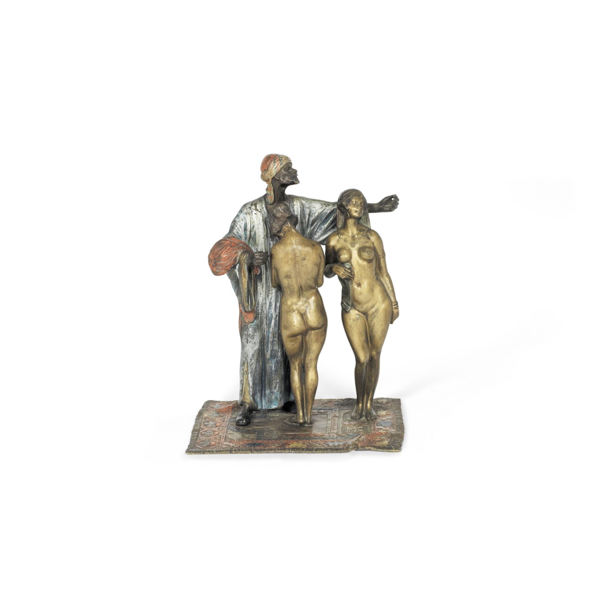 After Franz Bergman (Austrian, 1861 -1936): A cold painted bronze figural group of an eastern sla...