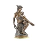Pierre Marius Montagne (French, 1828-1879): A late 19th century patinated bronze figure of Mercury