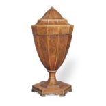 A George III crossbanded mahogany and herringbone and chequer strung cutlery urn