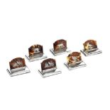 A cased set of six silver and tortoiseshell menu holders J Batson & Son, London 1912, retailed by...