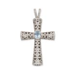 THEO FENNELL: DIAMOND AND AQUAMARINE CROSS PENDANT