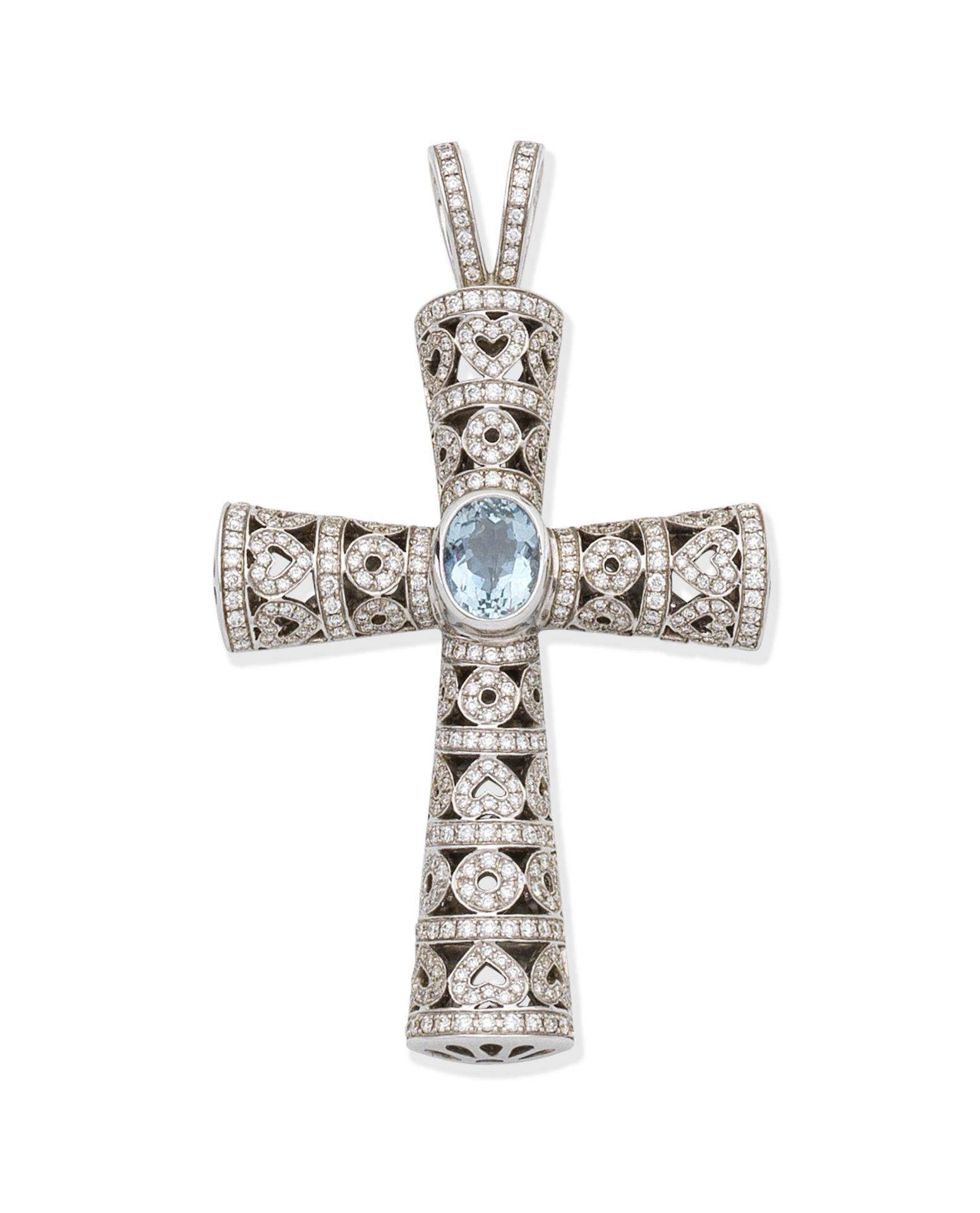 THEO FENNELL: DIAMOND AND AQUAMARINE CROSS PENDANT