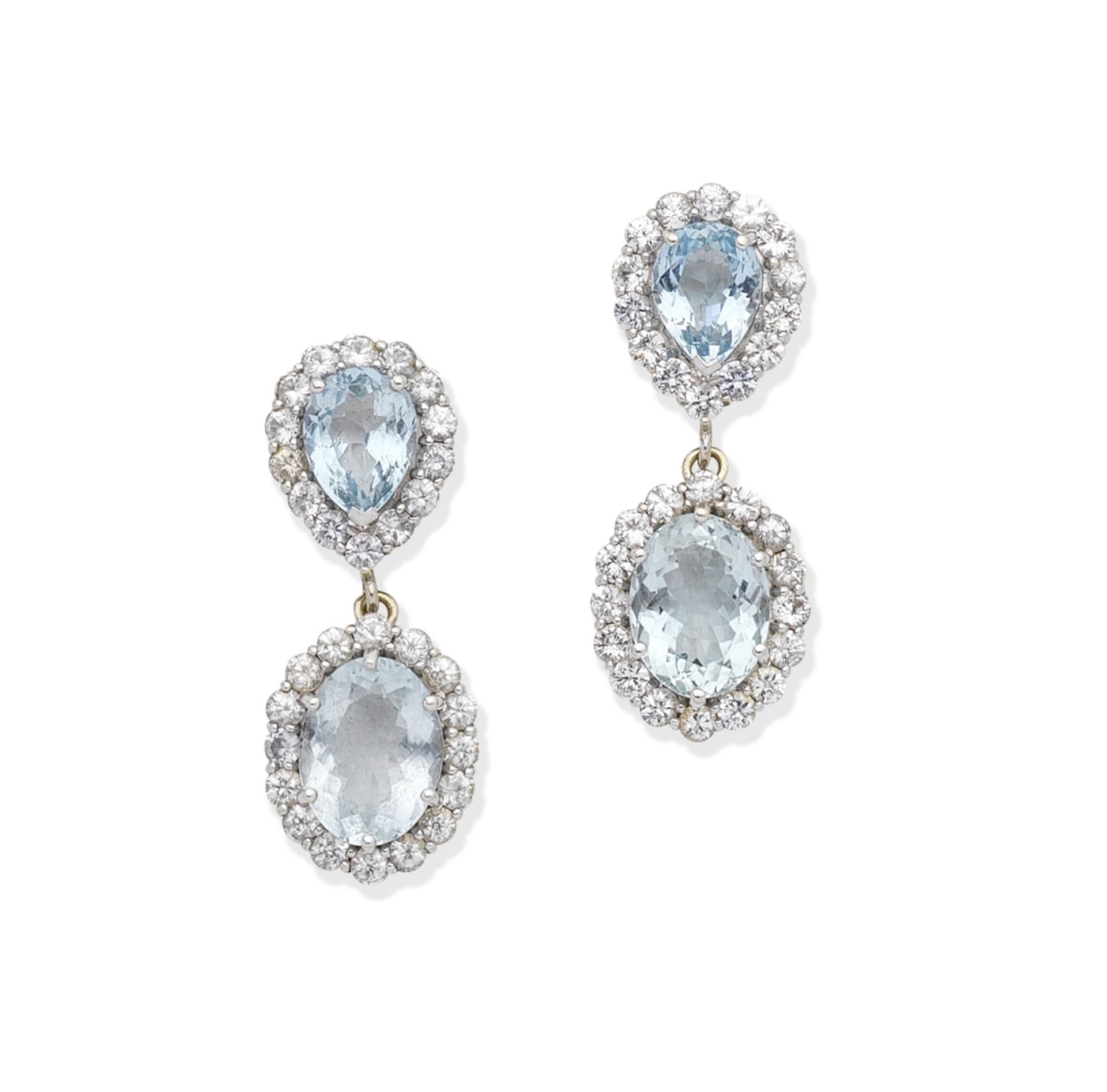 AQUAMARINE AND WHITE SAPPHIRE PENDENT EARRINGS