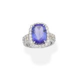 TANZANITE AND DIAMOND CLUSTER RING