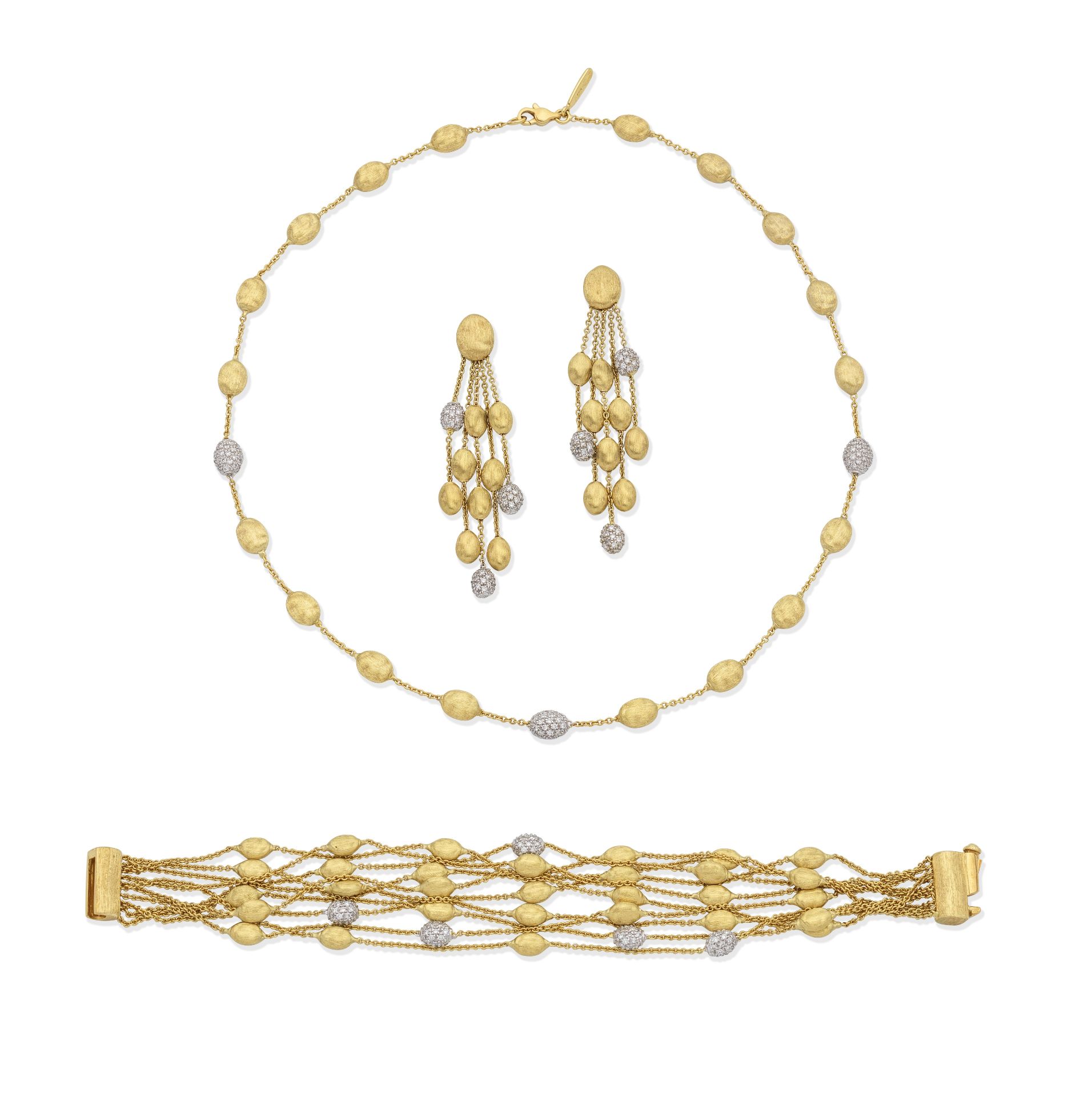 MARCO BICEGO: DIAMOND NECKLACE, BRACELET AND EARRING SUITE (3)