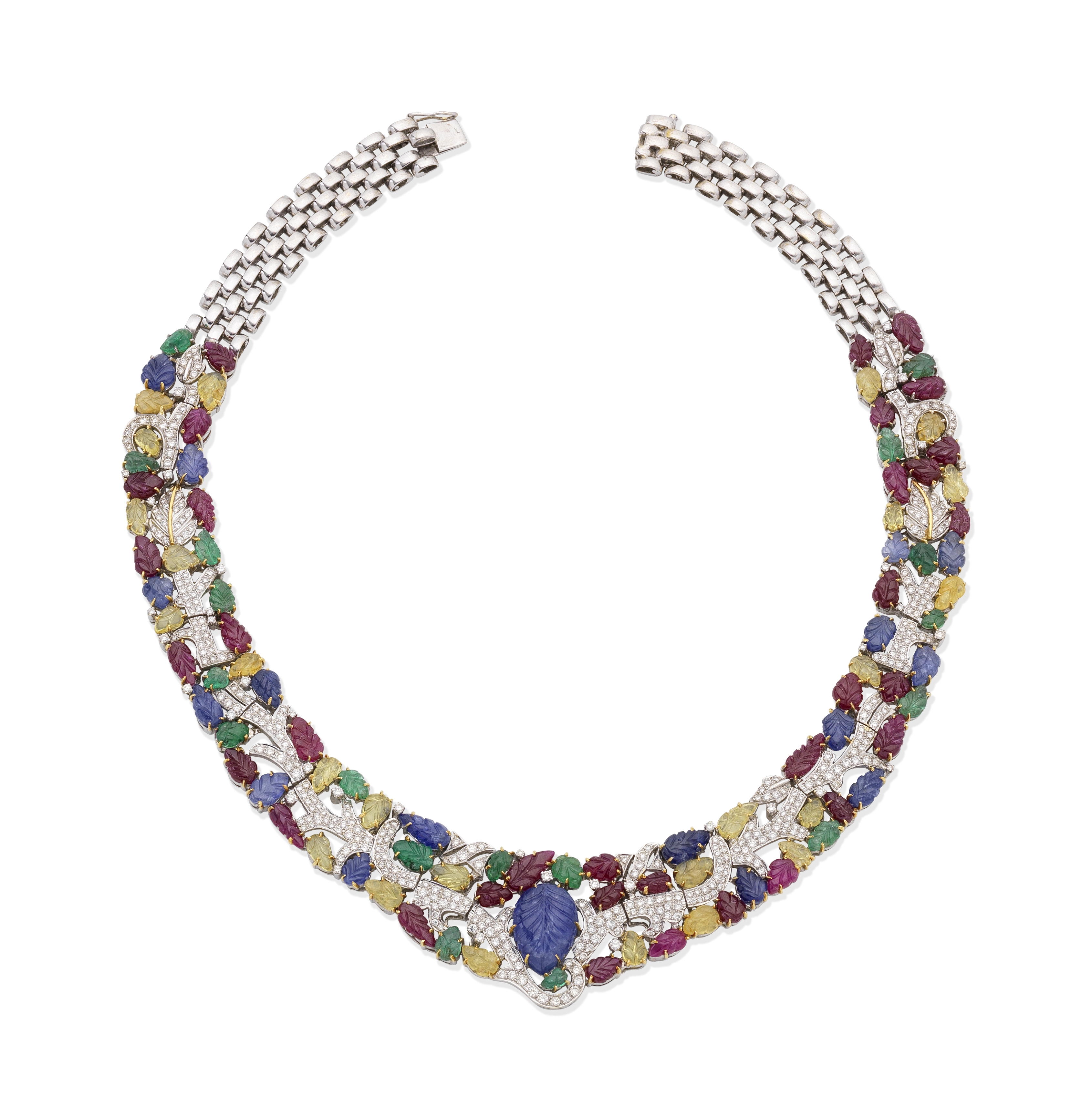 SAPPHIRE, RUBY, EMERALD AND DIAMOND NECKLACE