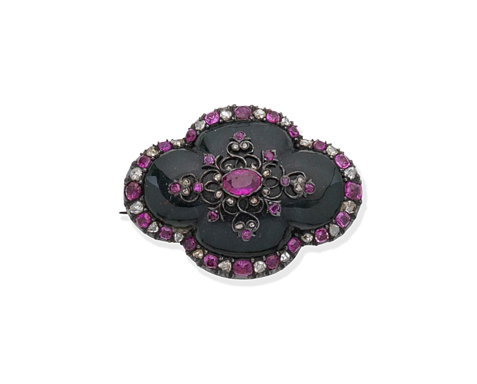 DIAMOND BROOCH AND TWO GEM-SET BROOCH/PENDANTS, SECOND HALF OF THE 19TH CENTURY (3) - Image 3 of 3