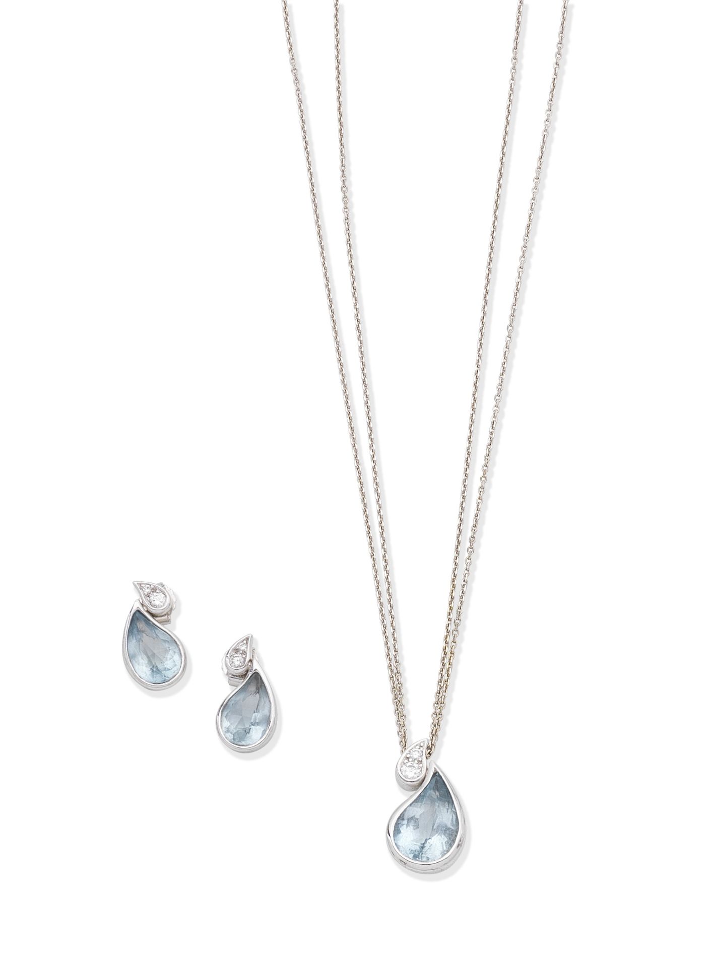 BOODLES: AQUAMARINE AND DIAMOND PENDANT AND EARRING SUITE (2)