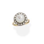 NATURAL PEARL AND DIAMOND RING