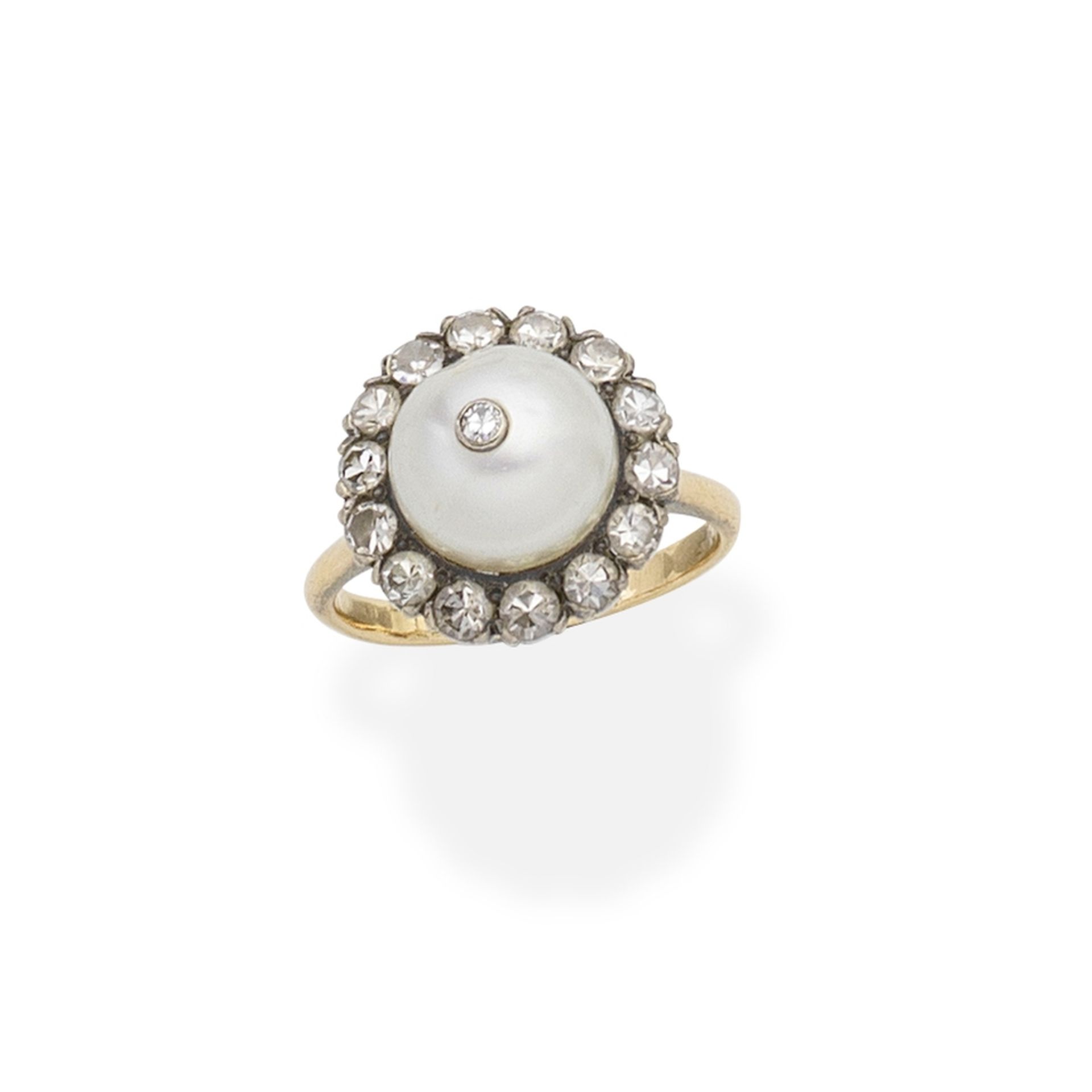 NATURAL PEARL AND DIAMOND RING