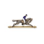 DIAMOND AND ENAMEL HORSE AND JOCKEY BROOCH,