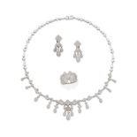 DIAMOND NECKLACE, EARRING AND RING SUITE (3)