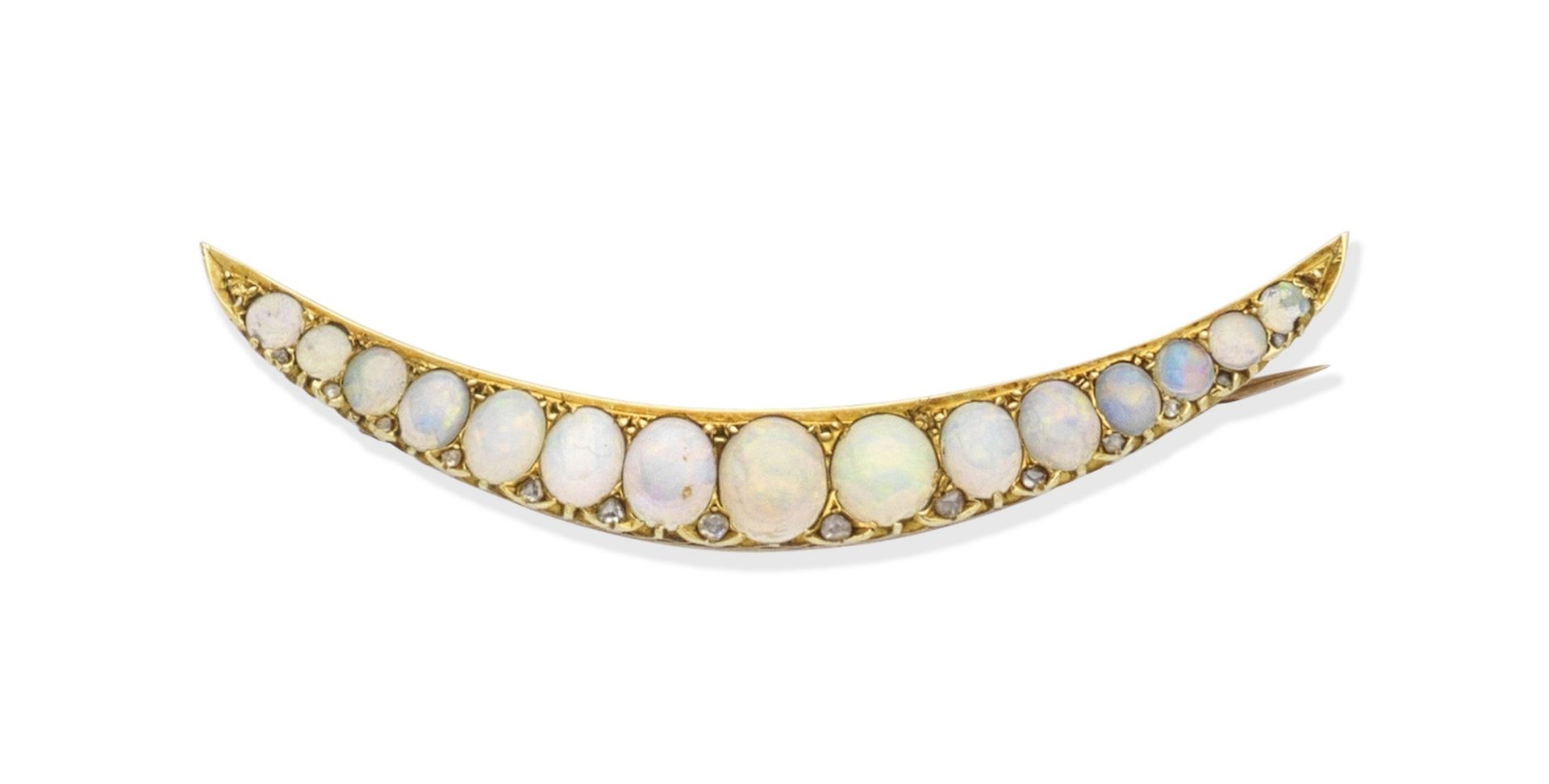 OPAL AND DIAMOND CRESCENT BROOCH,