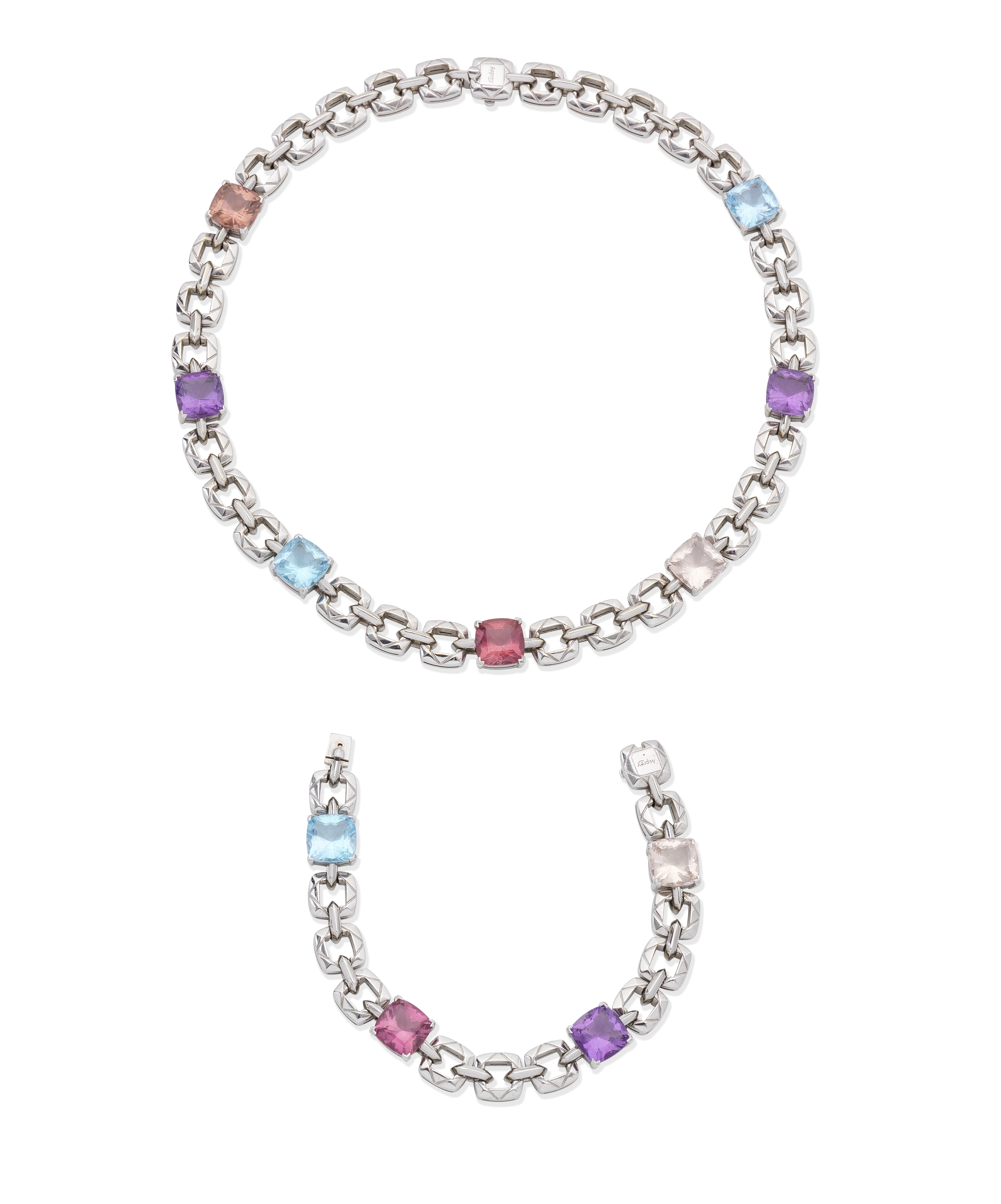 ASPREY: GEM-SET NECKLACE AND BRACELET SUITE