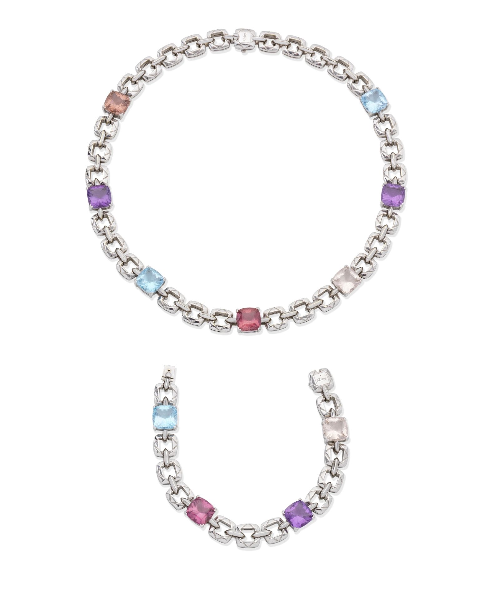 ASPREY: GEM-SET NECKLACE AND BRACELET SUITE