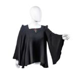 Ossie Clark for Radley Black Moss Crepe Bell Sleeve Top, circa 1970/71