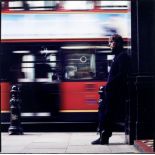 Lawrence Watson (British, born 1963) Liam Gallagher with London bus, London, 1990s, printed later