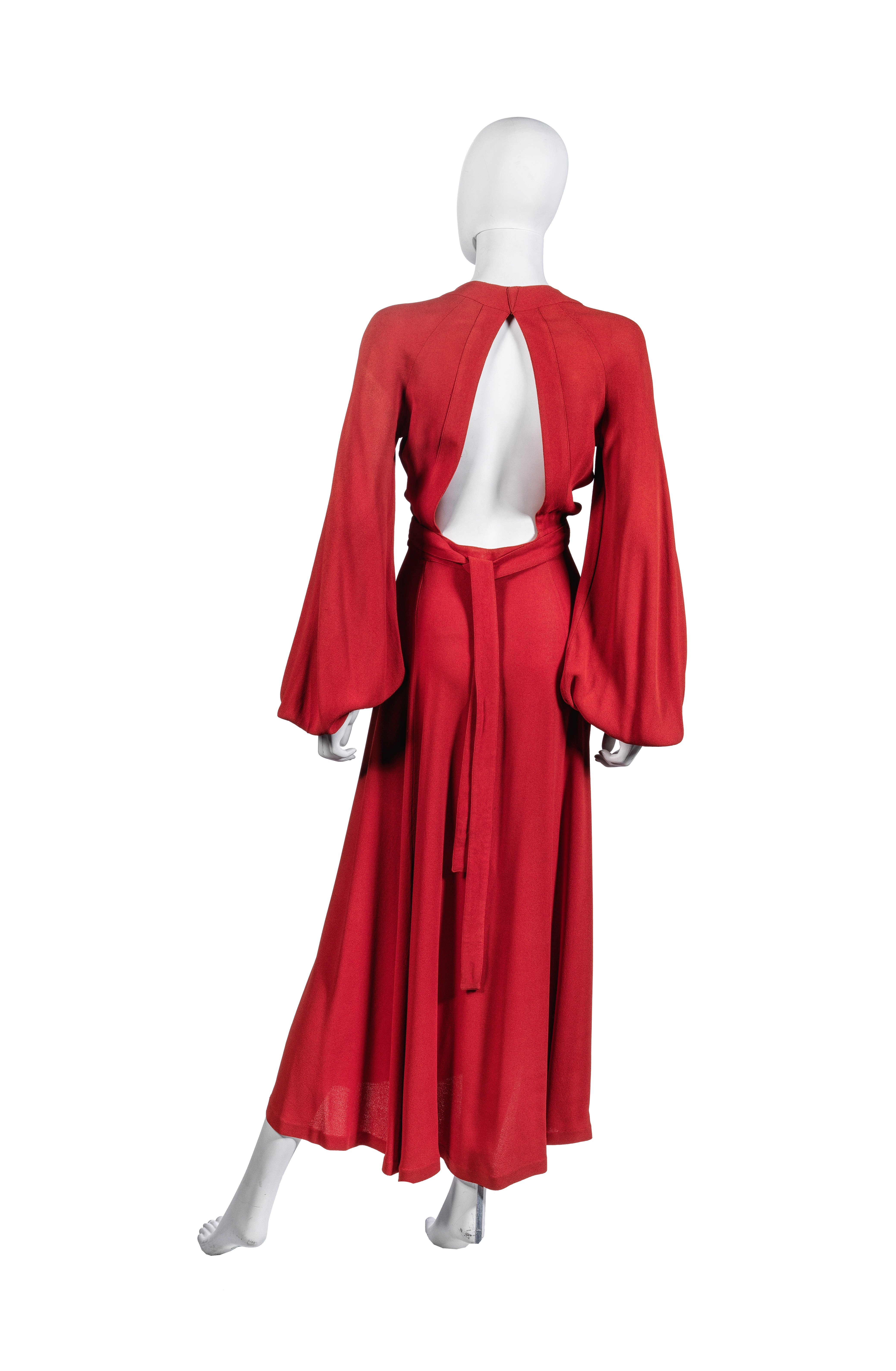 Ossie Clark Red Moss Crepe Wrap Backless Dress, 1970s