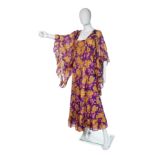 David Silverman Printed Purple Cotton Maxi Dress, circa 1971