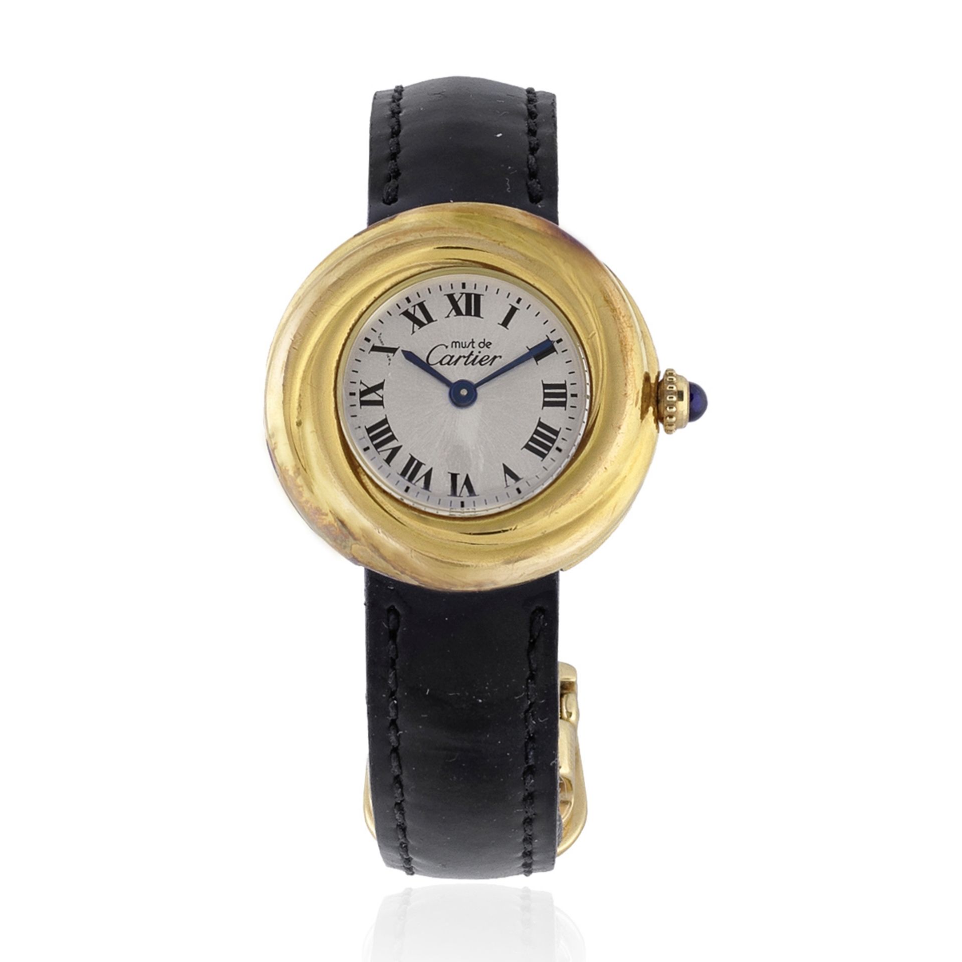 Cartier. A lady's gold plated silver quartz wristwatch Trinity, Ref: 2735, Purchased 8th May 1999