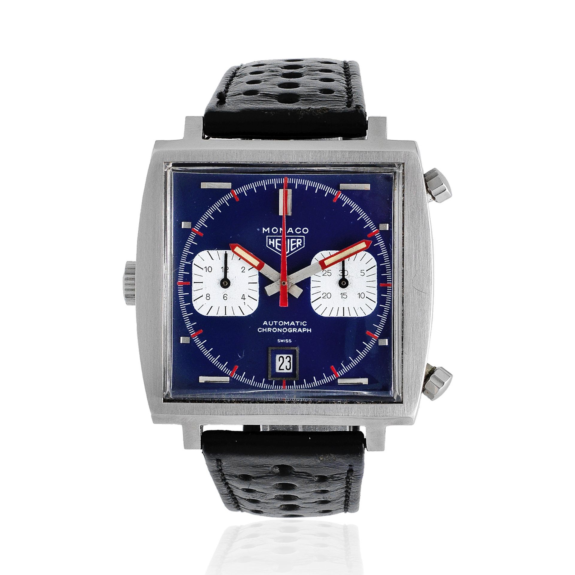 Heuer. A fine stainless steel automatic calendar chronograph square wristwatch Monaco, Ref: 1133...