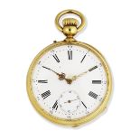 Bailly Levieux, A Reims. A continental yellow metal keyless wind open face pocket watch Circa 1900