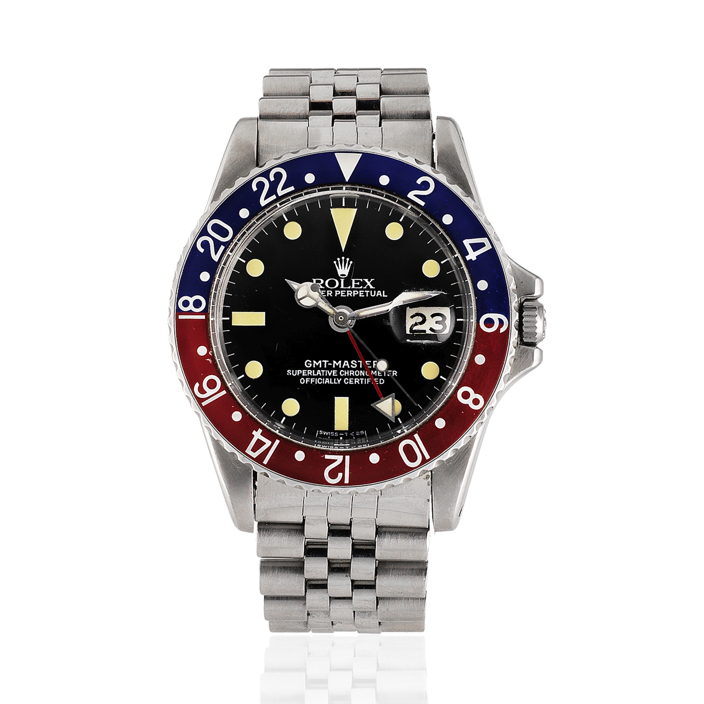 Rolex. A stainless steel automatic calendar bracelet watch with dual time zone GMT Master 'Pepsi...