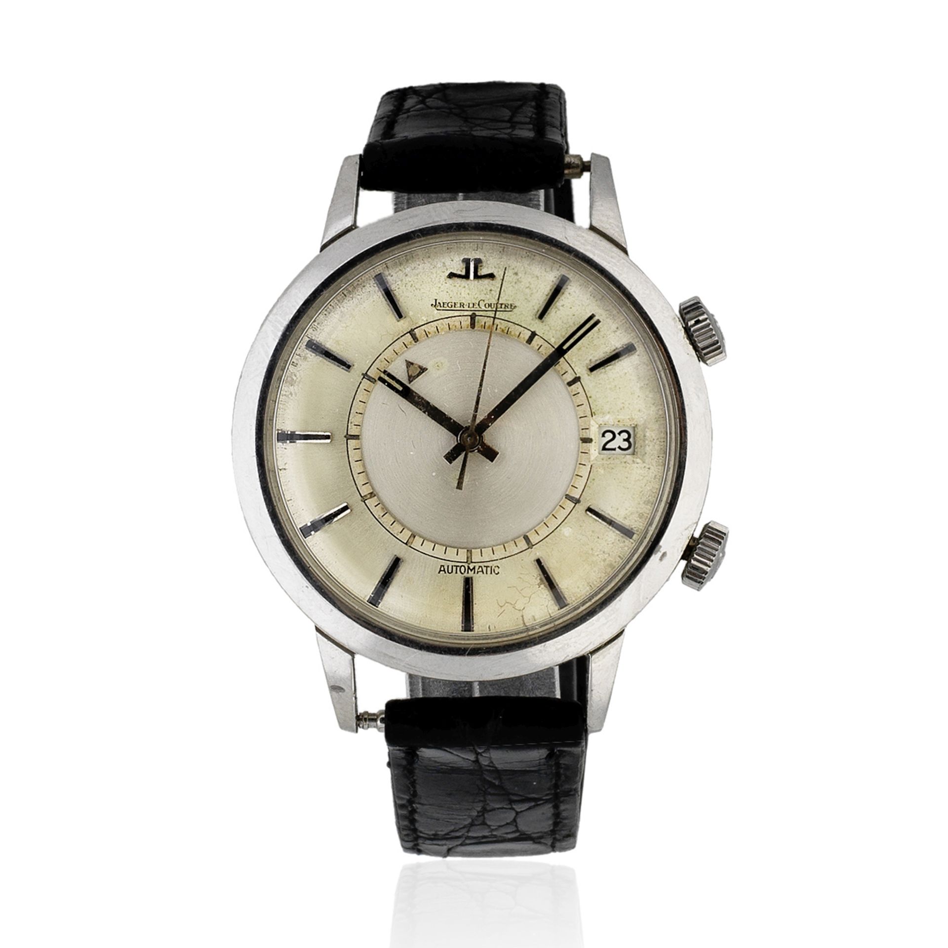 Jaeger-LeCoultre. A stainless steel bumper automatic calendar wristwatch with alarm Memovox, Cir...