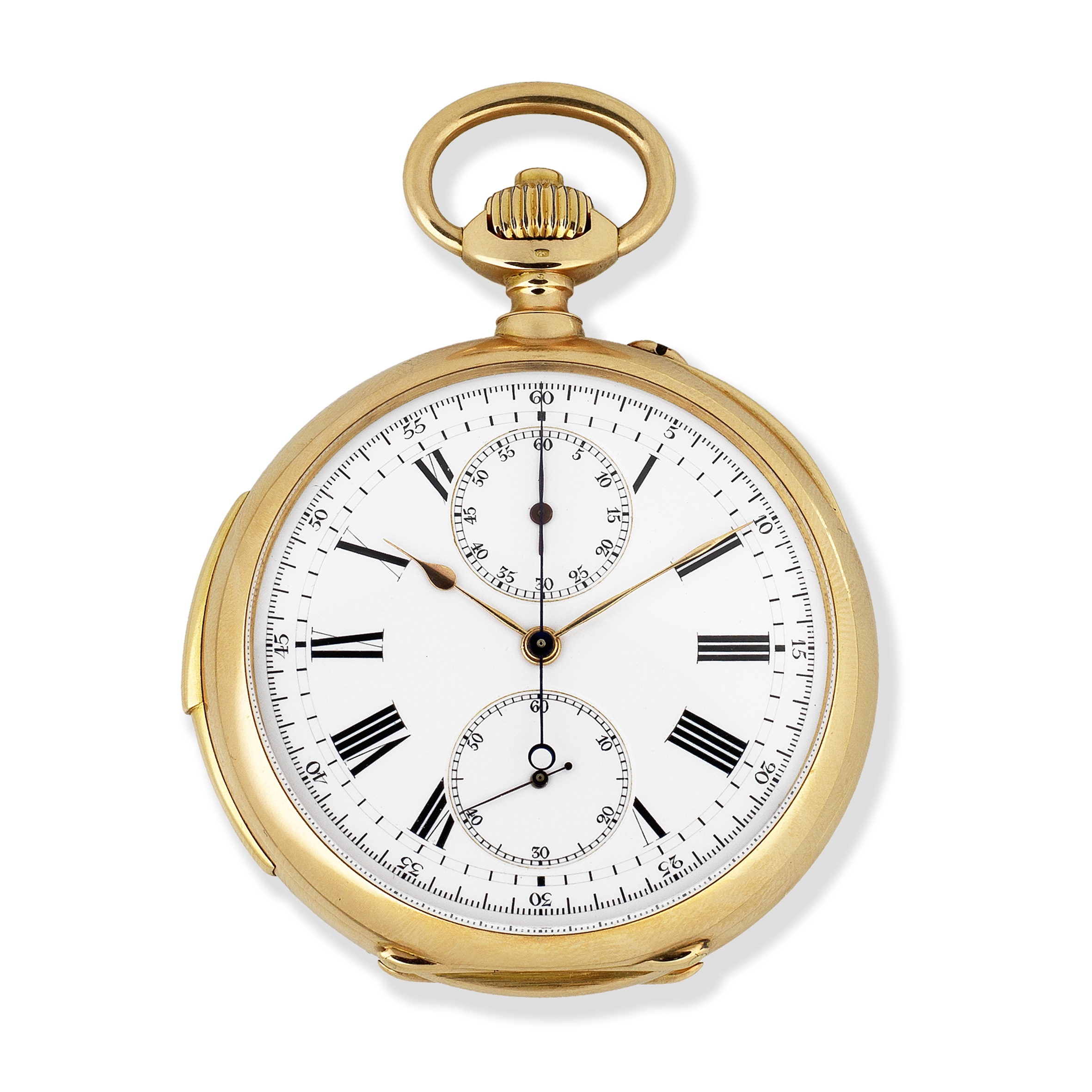 V. Lejeune, 16 Rue de la Banque, Paris. An 18K gold keyless wind minute repeating chronograph ope...