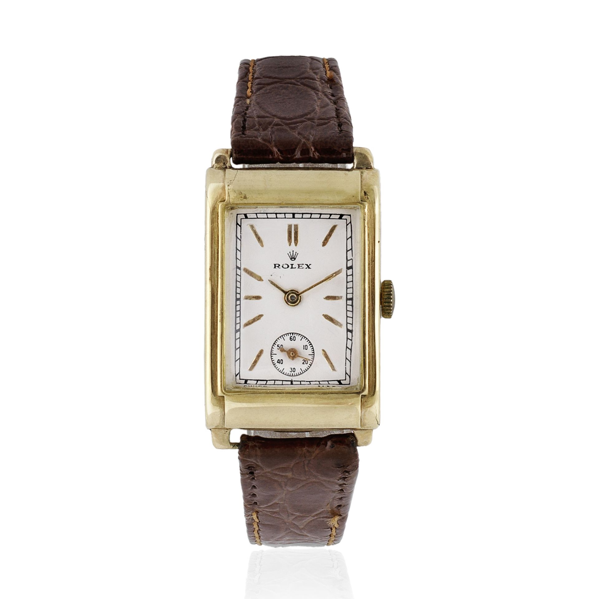Rolex. A 9K gold manual wind rectangular wristwatch Glasgow Import mark for 1933